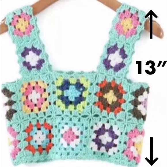 NEW! Boho, multi colour, crocheted, cotton crop top - Picture 5 of 13